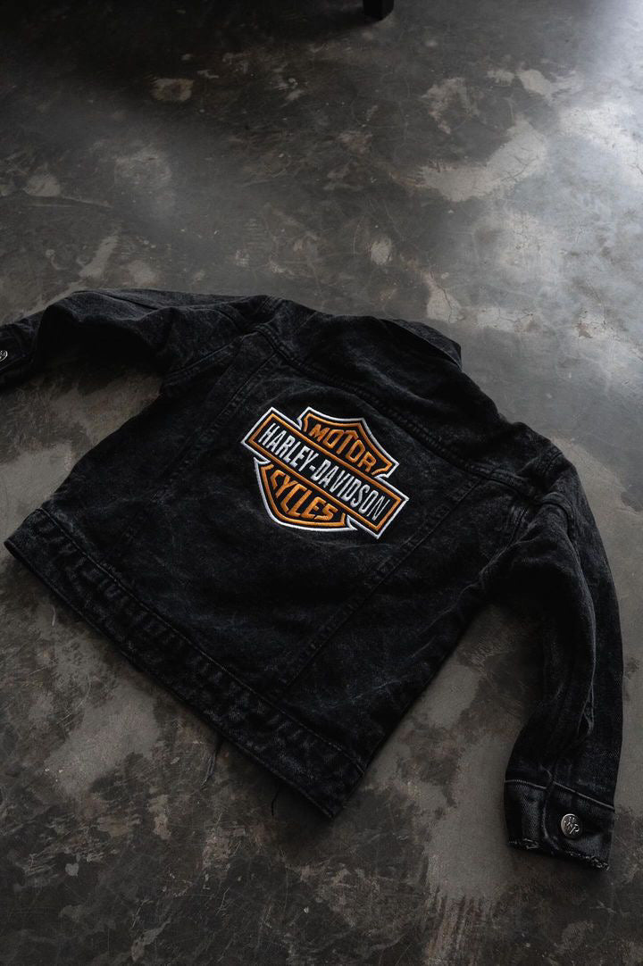 Harley davidson denim outlet and leather jacket